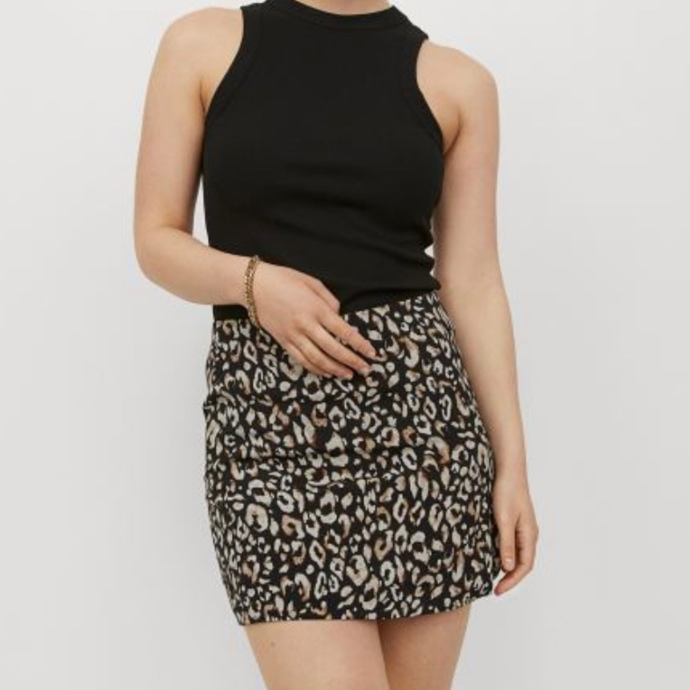 Leopard Print Linen-Blend Skirt